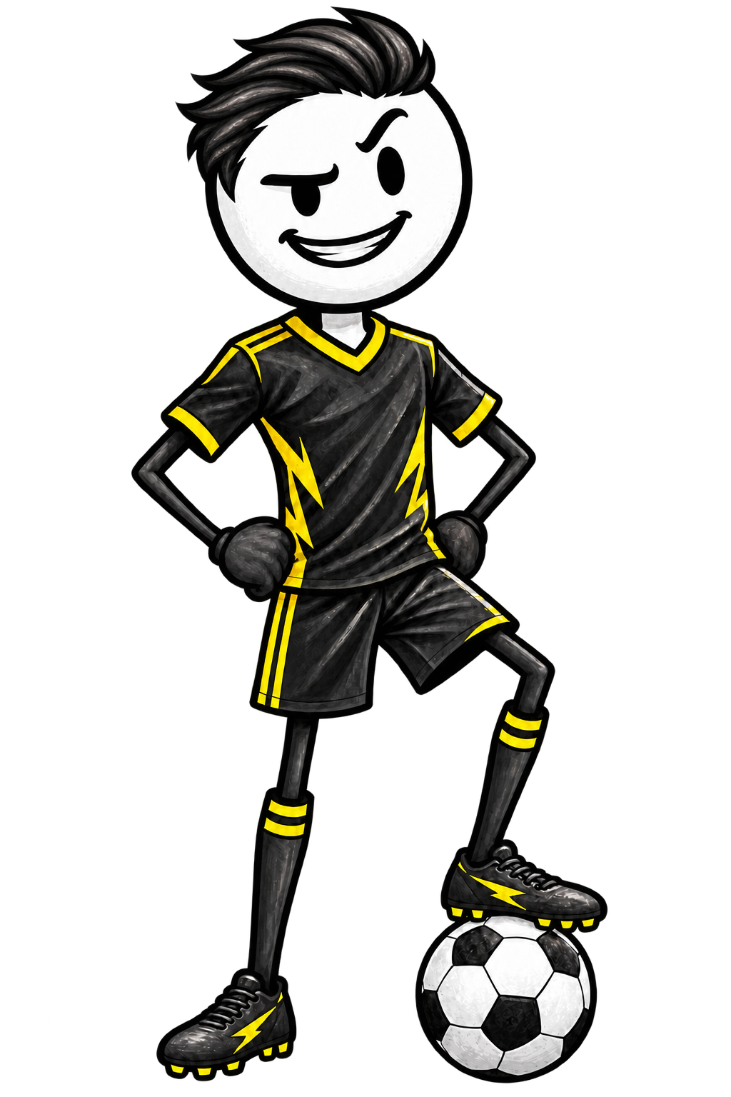 Confident cartoon football player with swept-back hair
