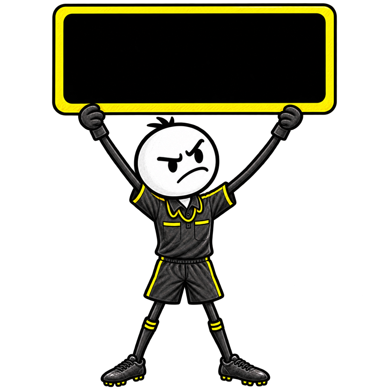 Cartoon referee holding an added-time board